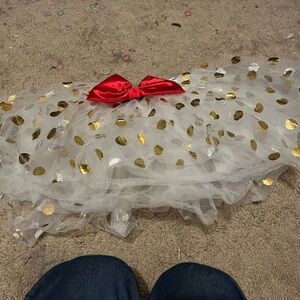 Source Unknown White Tutu with Gold Dots and Red Bow